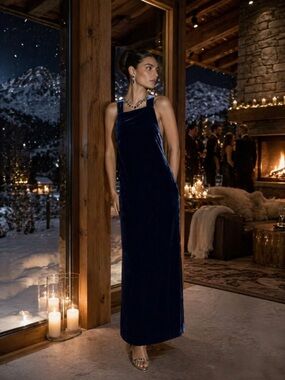 💐RARE💐 Anthropologie NWT Halter Velvet Maxi Dress Size XL.